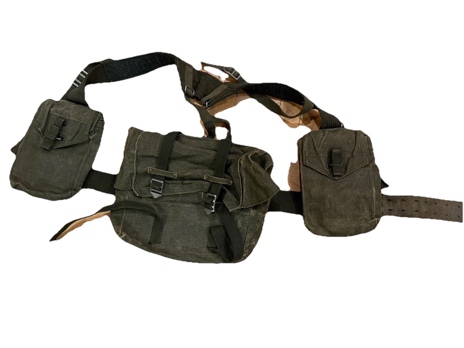 💙Vtg 1970s Swedish Army Web Gear Set Battle Pack Belt Pouches Canvas Military