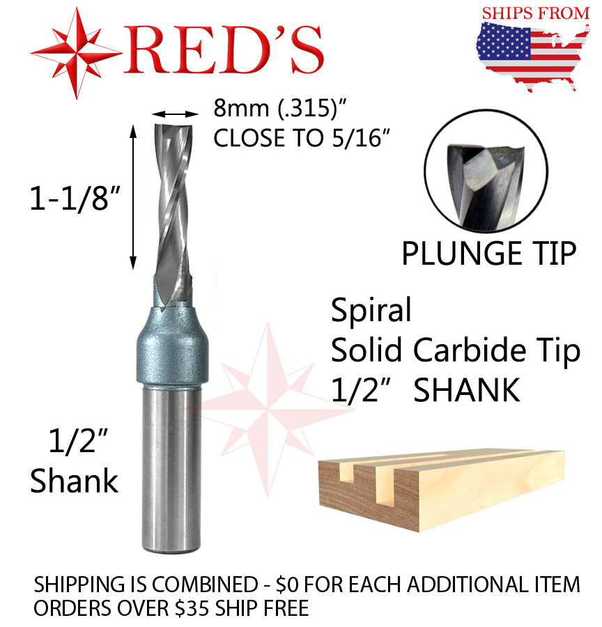 Tideway IND LC01110830L 8mm X 30mm Spiral straight Carbide 1/2" shank router bit