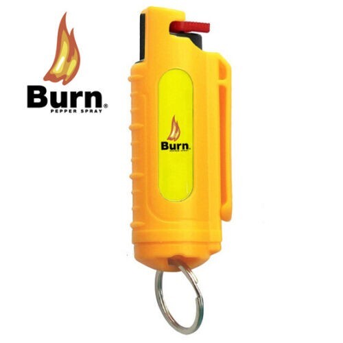 BURN Pepper Spray Keychain Self Defense Security Case Molded 1/2oz Yellow