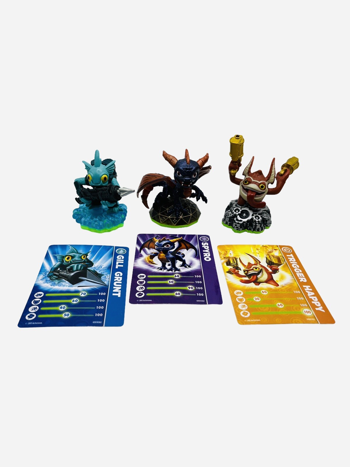 Skylanders Spyro Gill Grunt Trigger Happy Figures Cards Activision 2011 Retro Lo