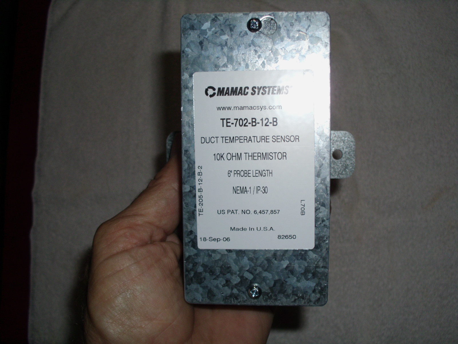 Mamac Systems TE-702-B-12-B Duct Temperature Sensor (6" Probe Length)
