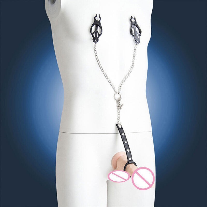 Nipple-Breast-Clamps-Penis-Ring-Metal-Chain-Fetish-BDSM-Bondage-Flirting-Toys