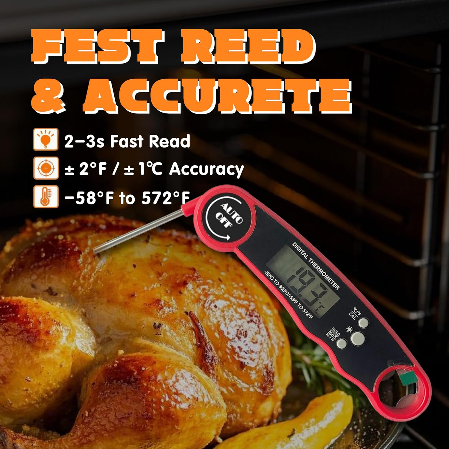 Meat Thermometer Digital, Instant Read Thermometer with Backlight & Magnet, IP67