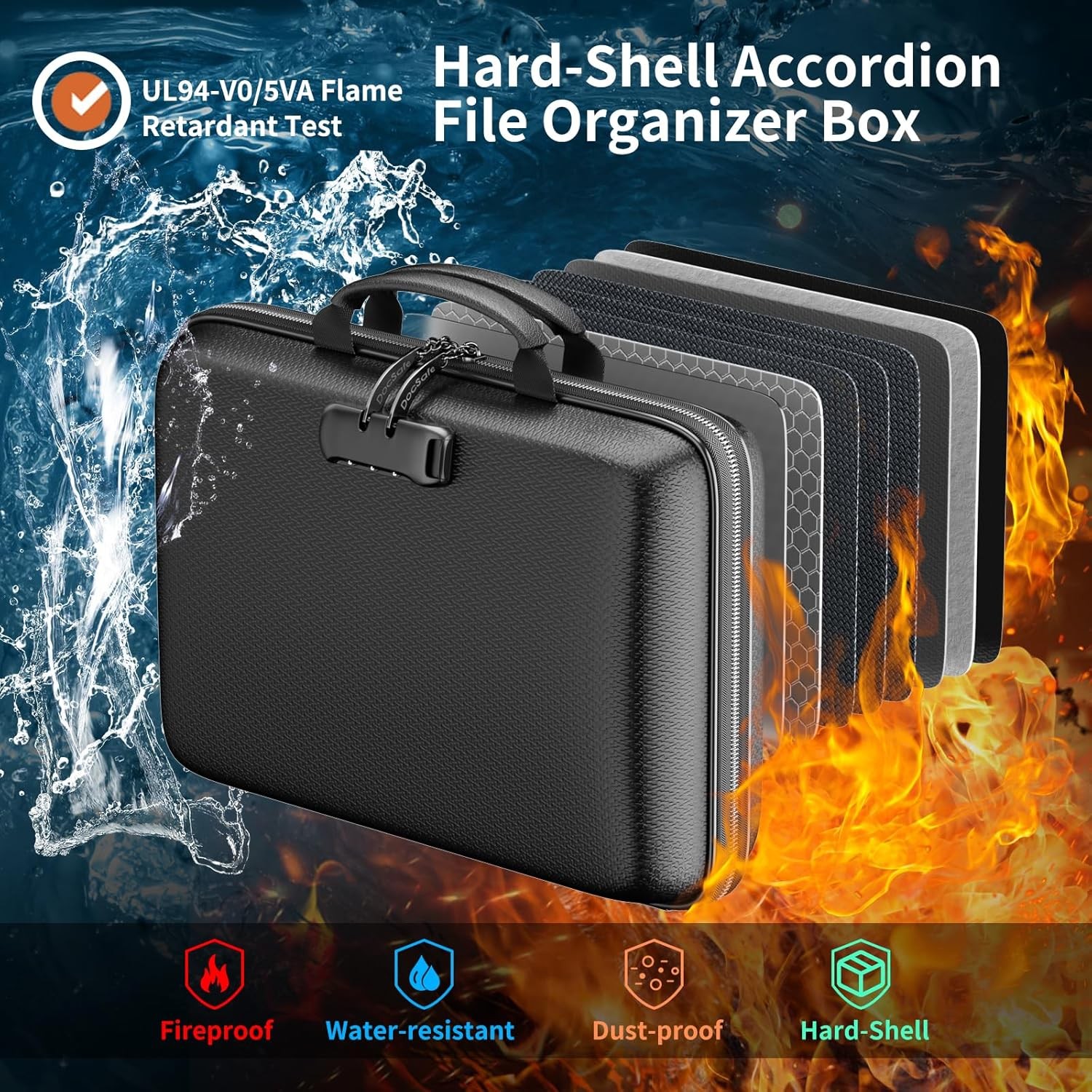 DocSafe Fireproof File Organizer with Lock for Important Documents