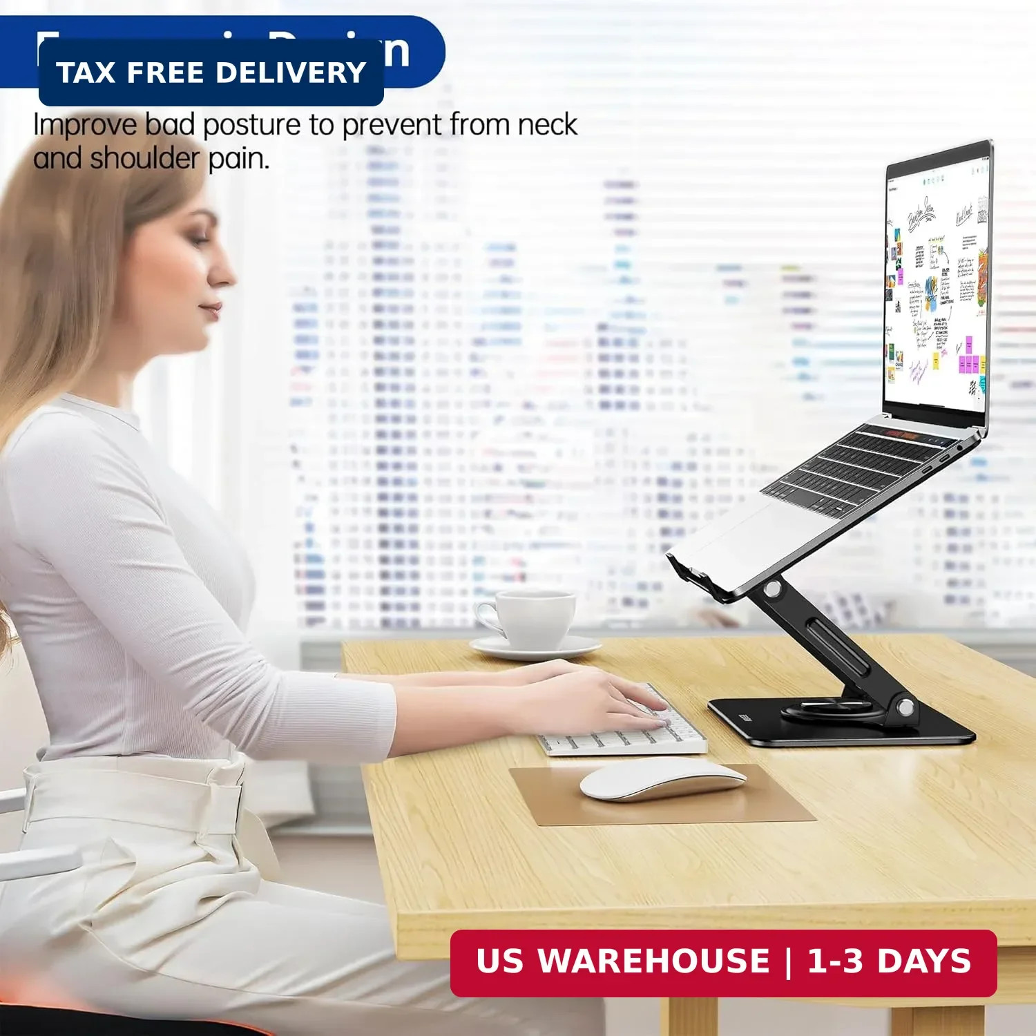 BESIGN Laptop Stand with 360° Rotating Base, Ergonomic Adjustable Notebook Riser