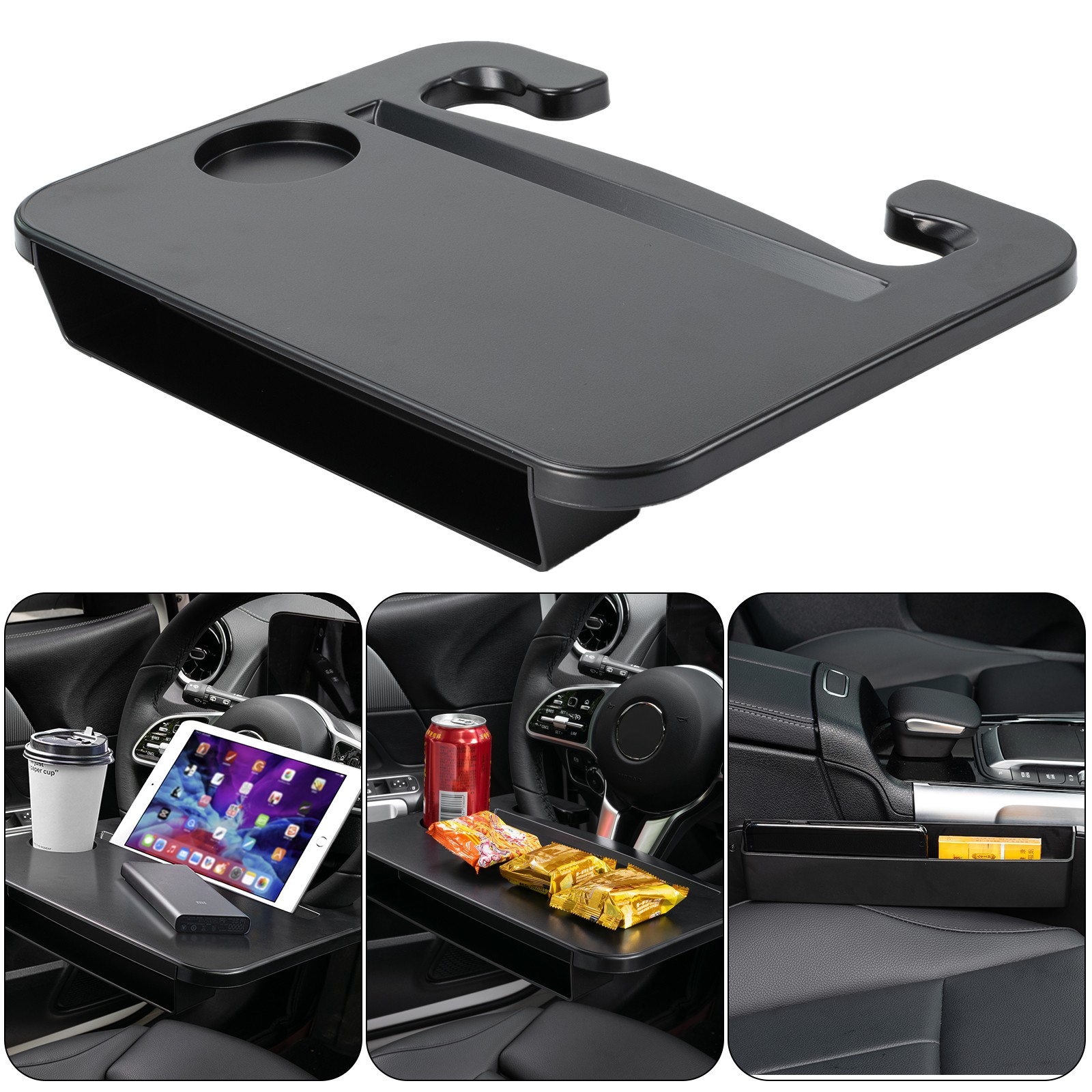 2-in-1 Car Steering Wheel Tray Table Seat Gap Filler Organizer Food Drink Holder