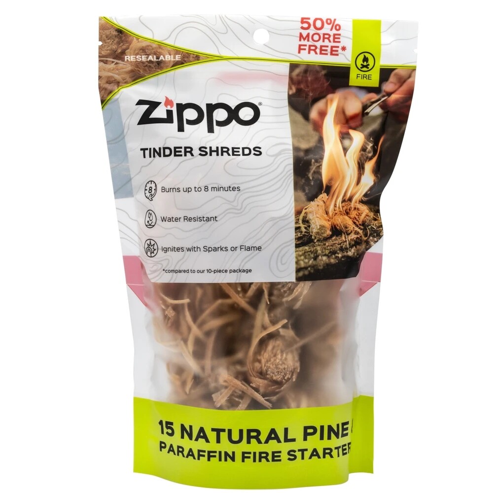 ZIPPO OUTDOOR Tinder Shreds Bag of 15  2" Natural Shredded Pine Tinder, 40566