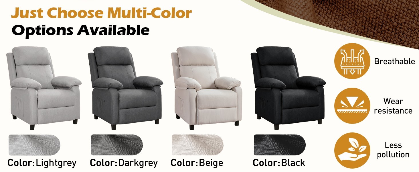Korser Small Manual Push Back Recliner Chair with Side Pockets for Living Room