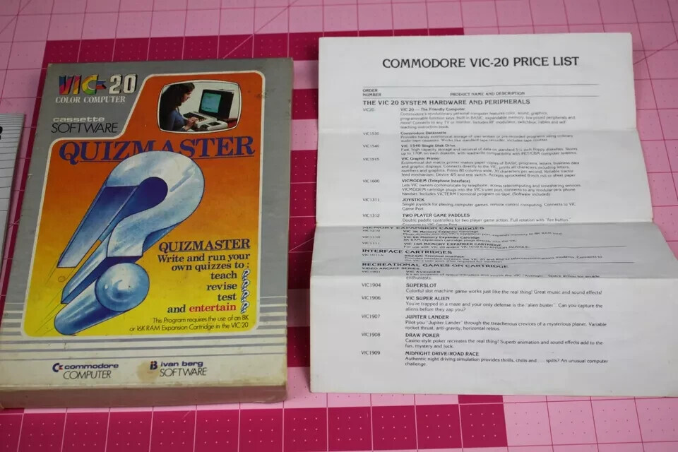 Commodore Vic 20 Cassette Software Quizmaster Ivan Berg 1982 Box 2 Tapes Manual