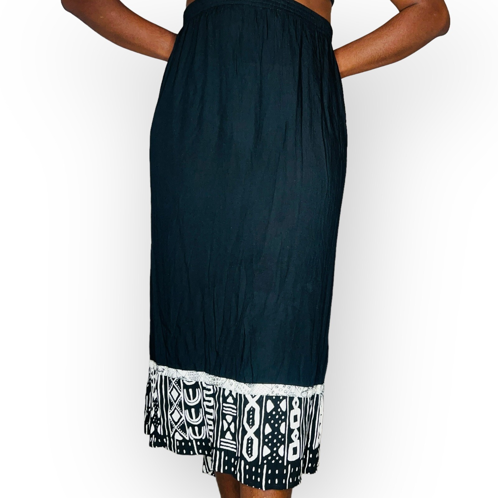 Vintage Black Skirt with Black & White Tribal Print Boarder