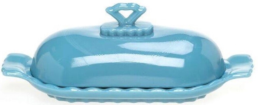 Stick Butter Dish w/ Handle - Anna - Georgia Blue Glass - Mosser USA