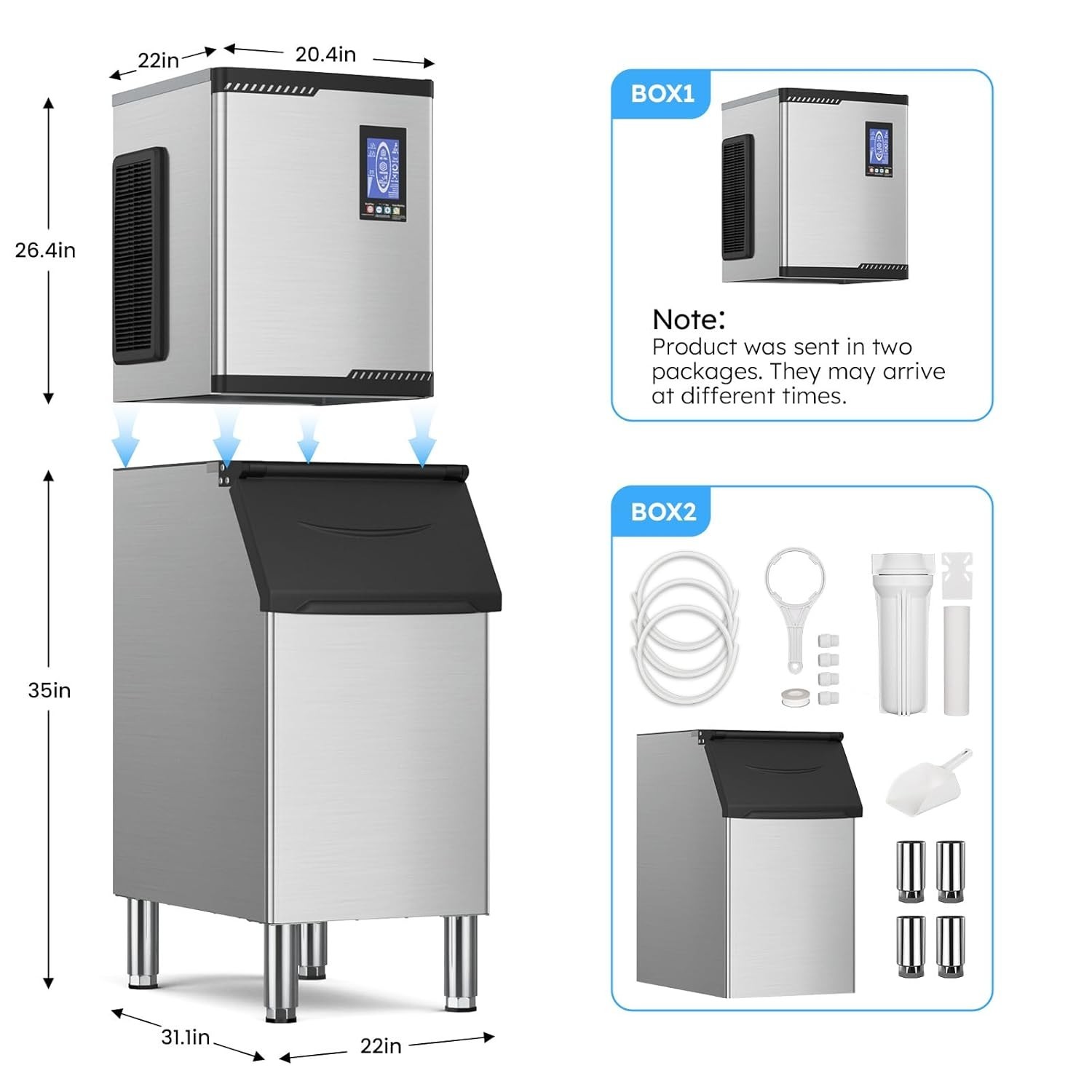 920LBS/24H Commercial Ice Maker Restaurant Ice Cube Machine 550lbs Storage Bin