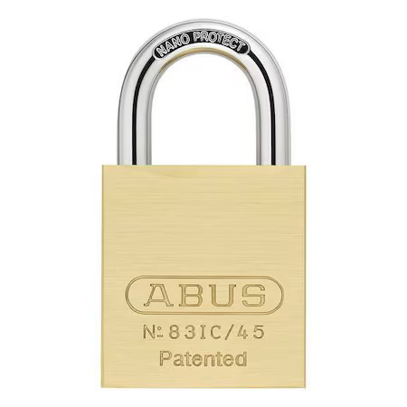 Abus 83Ic/45 Padlock, Coreless, Standard Shackle, Rectangular Brass Body, Steel