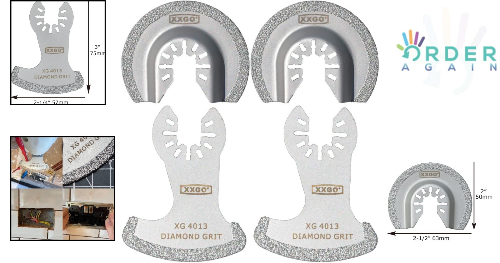 4 Pcs Diamond Oscillating Multi Tool Blades Grout Removal Semi Circle