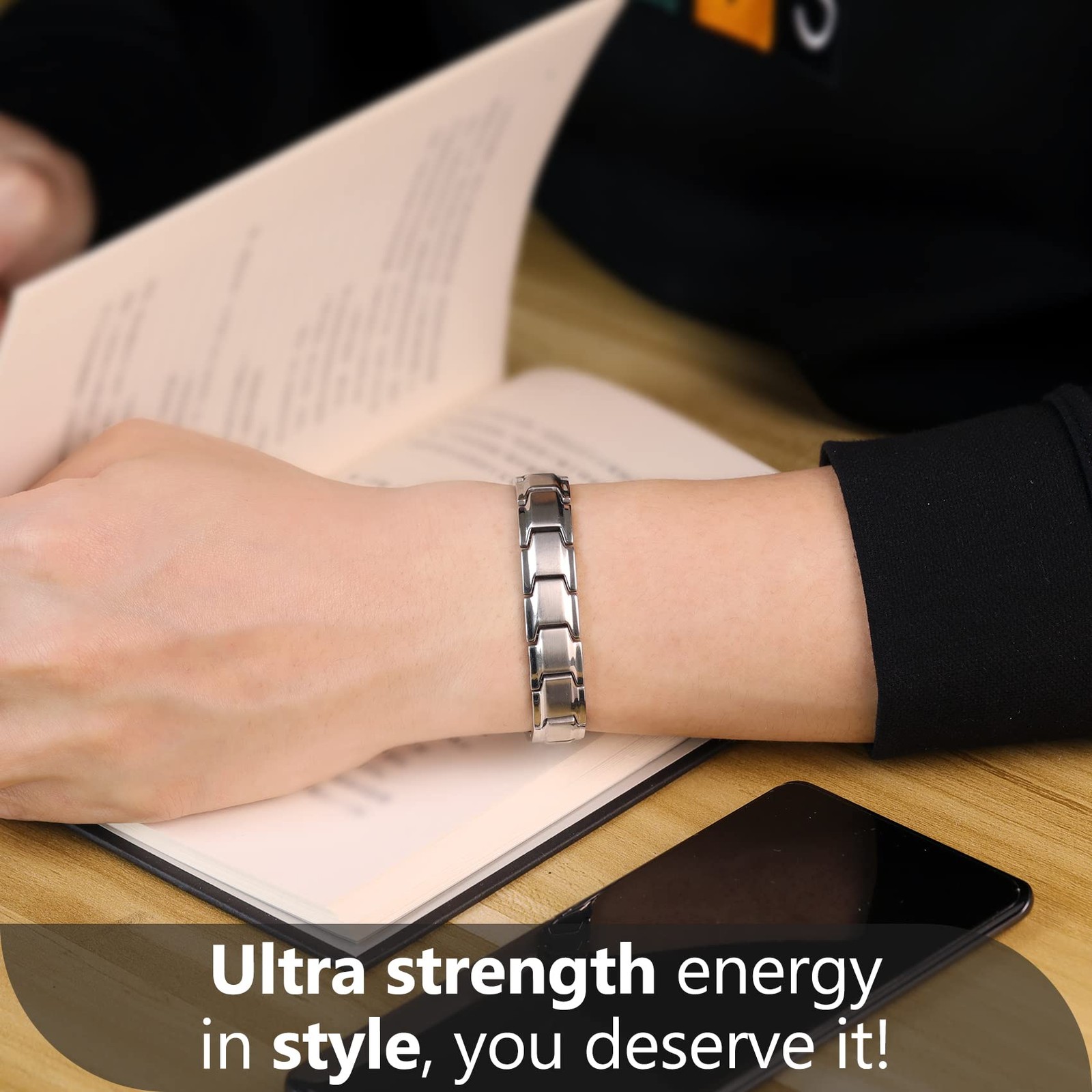 Feraco Mens Magnetic Bracelet Titanium Steel 1 Count (Pack of 1), Silver
