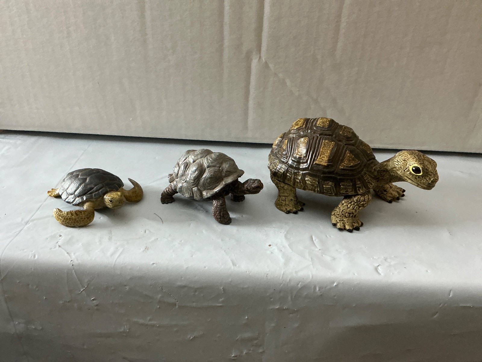 SET OF 3 Hard Rubber Tortoise Turtle Figure Realistic Toy Heavy Very Detailed