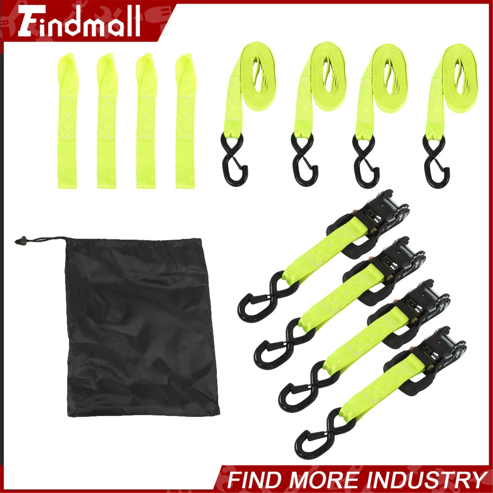 Findmall 4 Pack Ratchet Tie Down Straps 1.6" x 15Ft 5,208lb Break Strength,Green