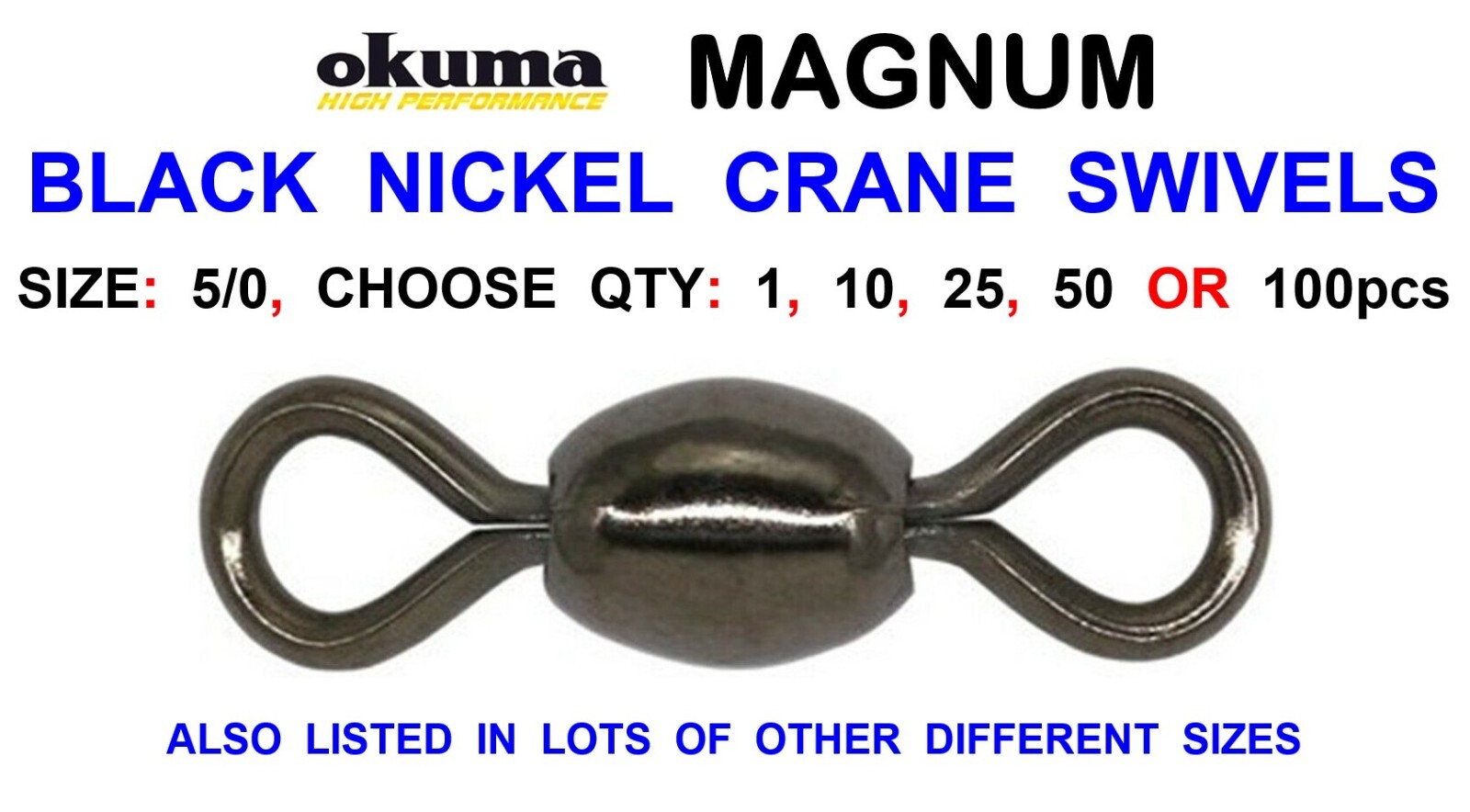 OKUMA SIZE 5/0 BLACK CRANE SWIVELS FOR SEA FISHING LINE BAIT CLIP RIG FAST LINKS