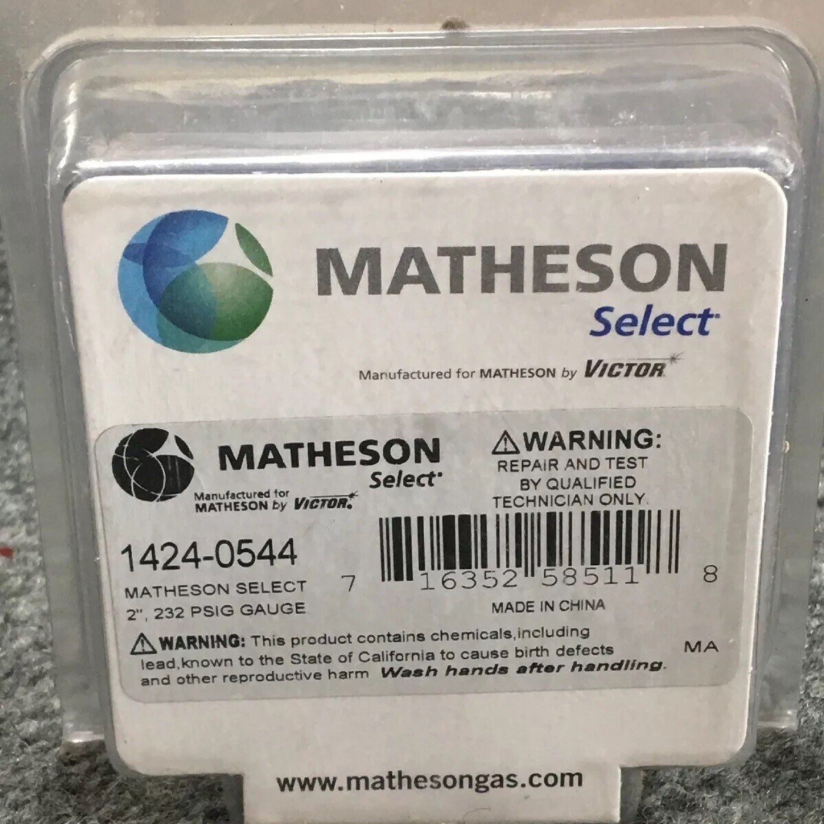New Matheson Select 1424-0544 2" 232 PSIG Gauge USG