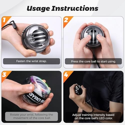 Gyroball Wrist Exerciser Ball, 5 Level Resistance/Light Control, Gyroscopic