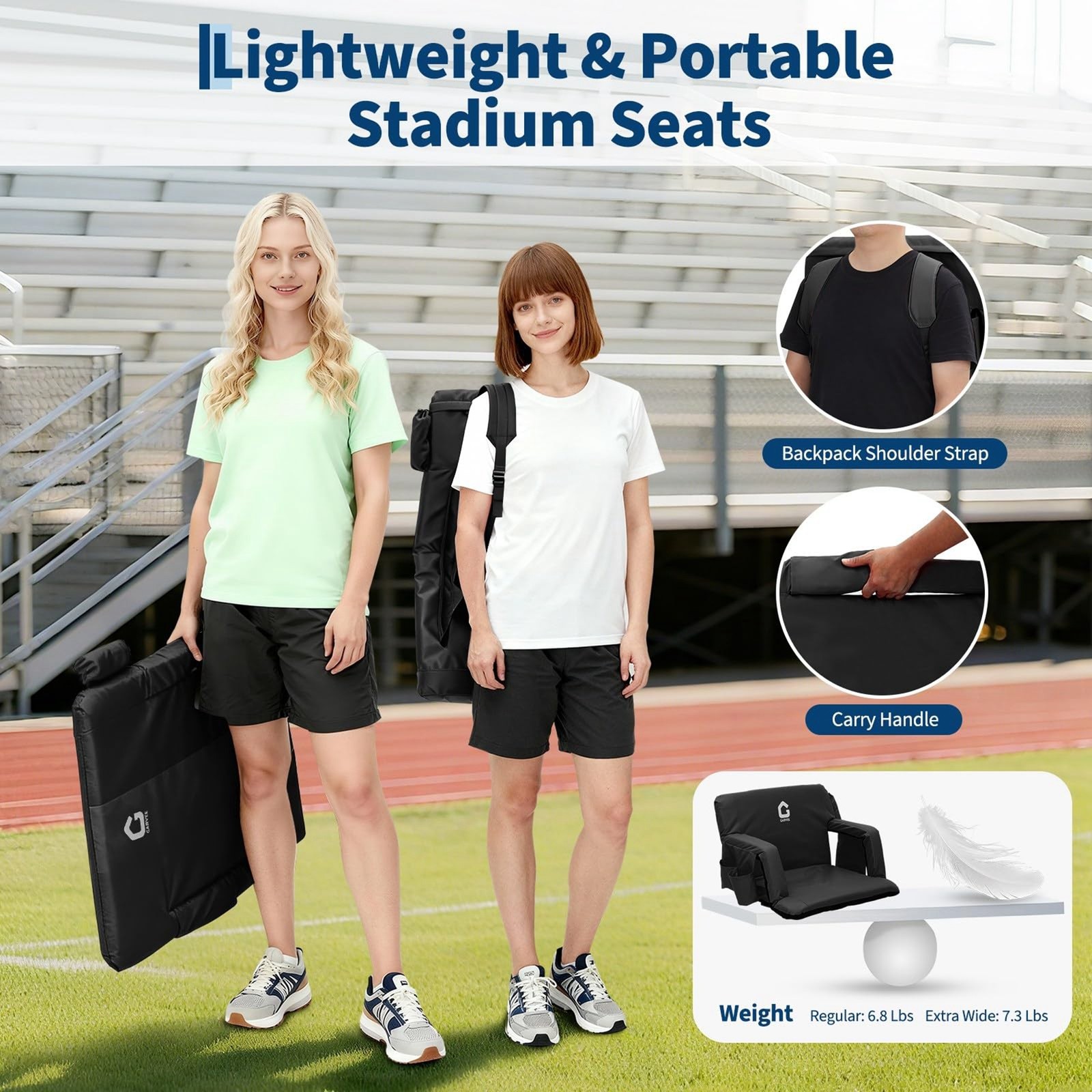 2-Pack 20" Wide Stadium Seat, Folding Bleacher Chairs w/ Adjustable Back Support