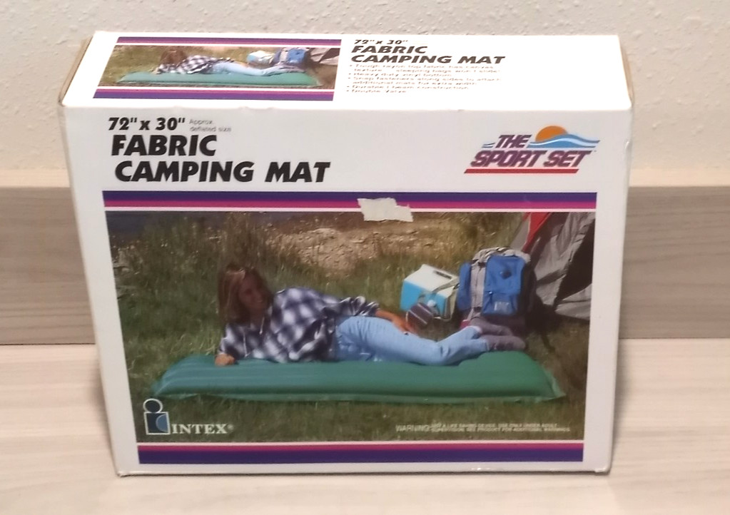 Vintage Intex Fabric Camping Mat 72" x 30" Inflatable Green Air Mattress NOS