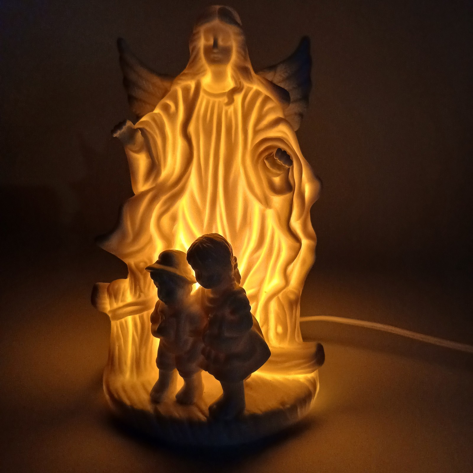 Guardian Angel & Children Lamp Night Light Bisque Figurine Home Decor Accent {4}