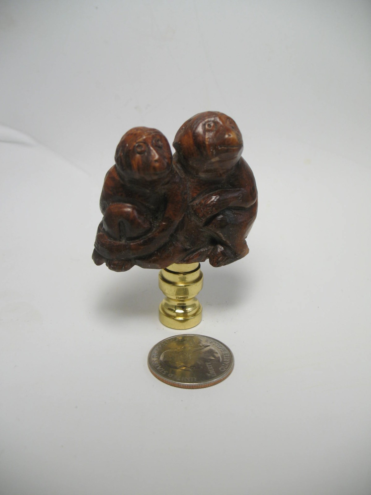 Lamp Finial Wooden  Carved Monkeys  #Y6B