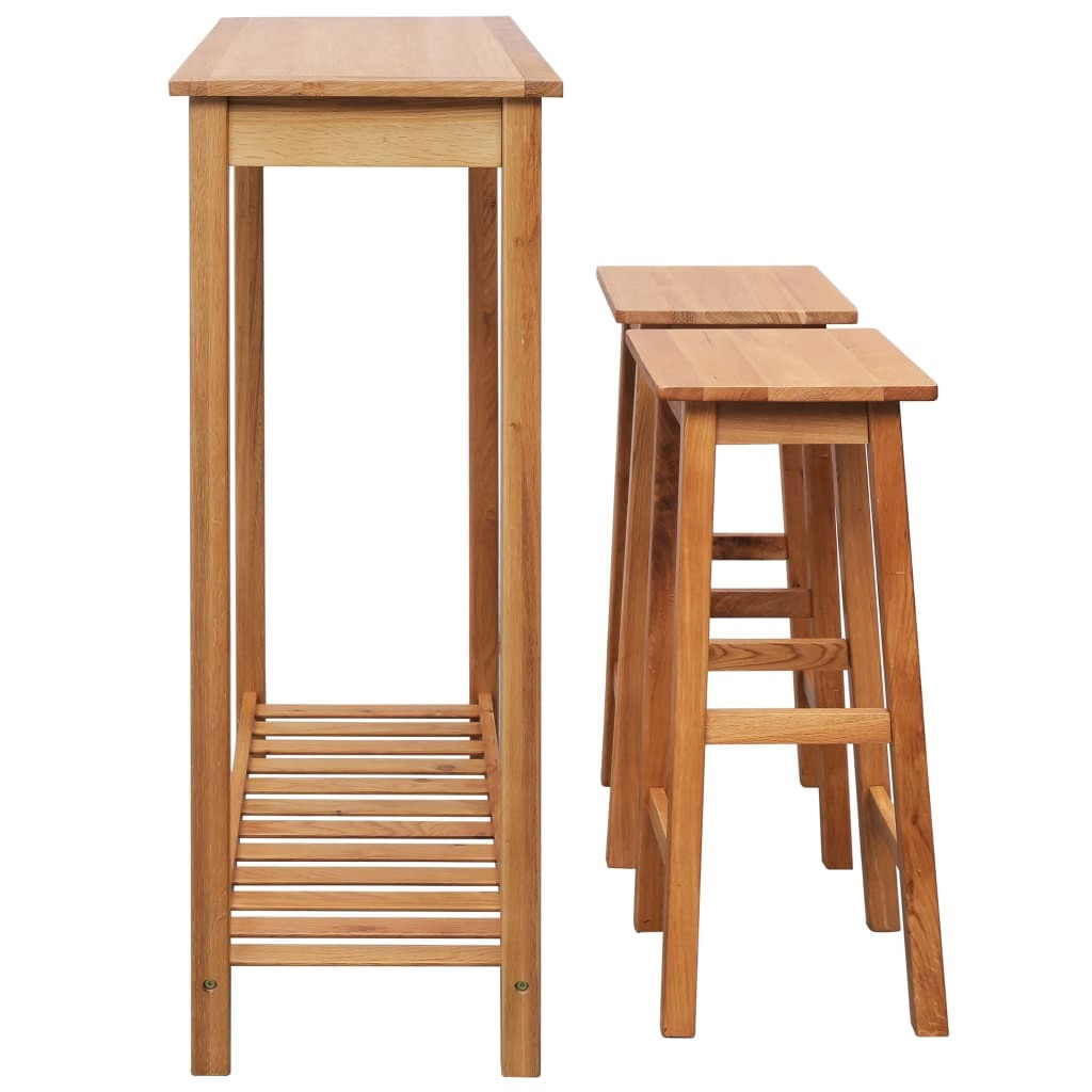 Bar Set Natural Brown Solid Oak Wood, MDF with Oak Veneer Standard