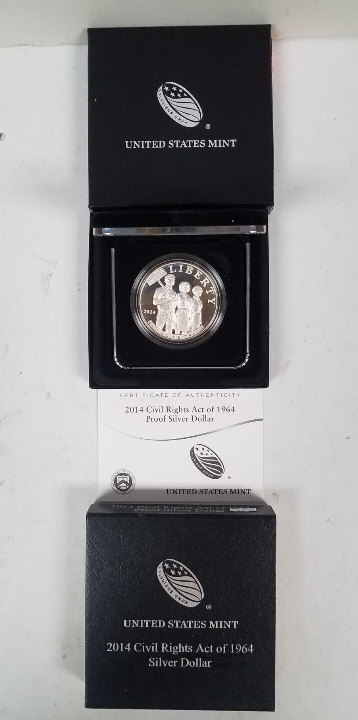 CS0114PCSCFO U.S. COMMEM $1 YEAR 2014-P CIVIL RIGHTS AG CAMEO PROOF COIN SET OGP