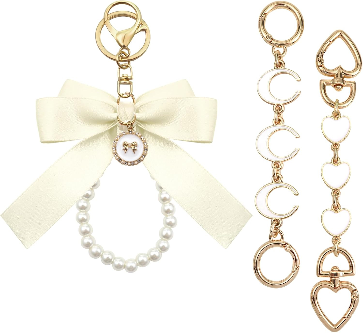 3pcs White Purse Extender Chain Bow Keychain Kits Bag Extender Chain Bag Strap C
