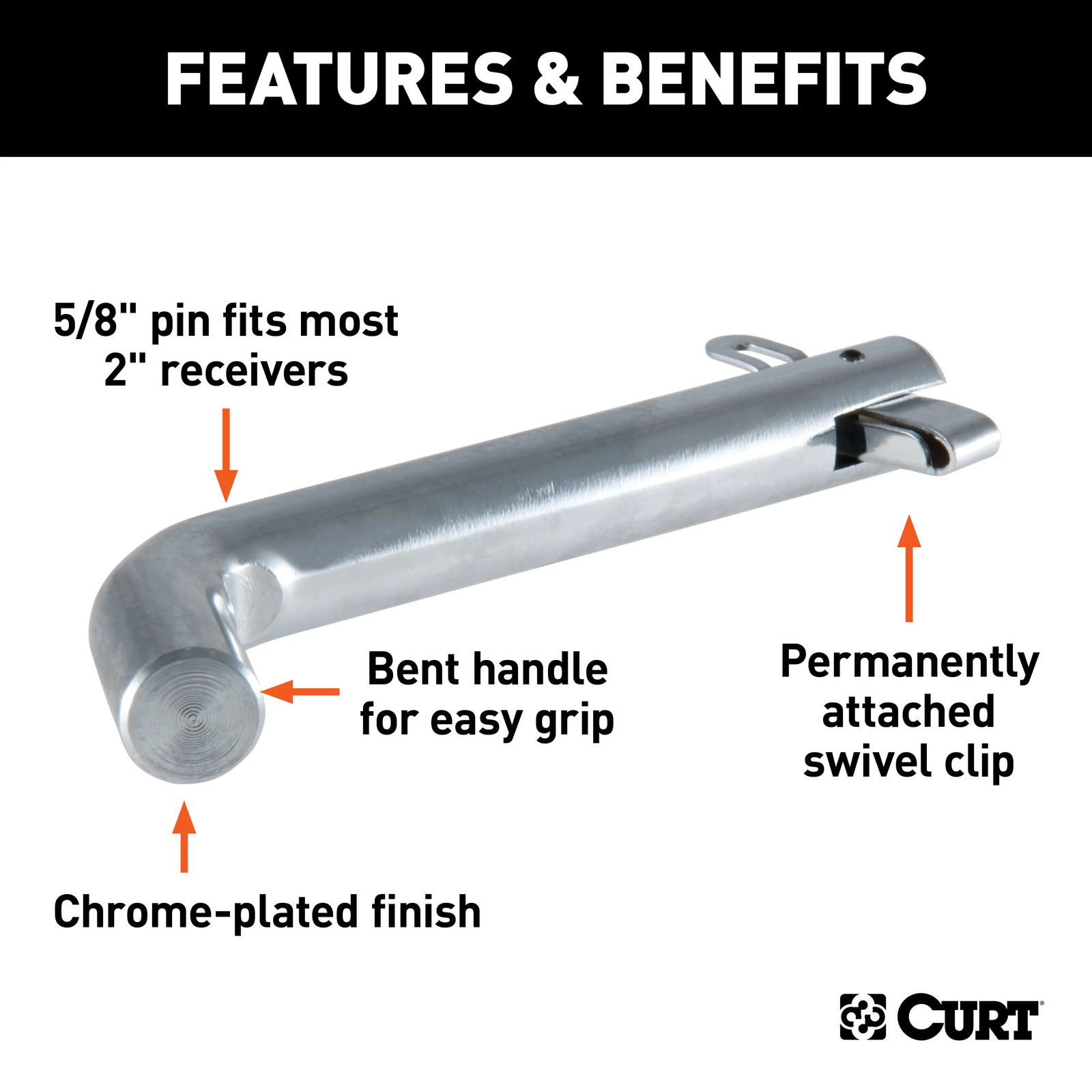 Curt-5/8" Swivel Hitch Pin (2" Receiver, Chrome, Packaged)