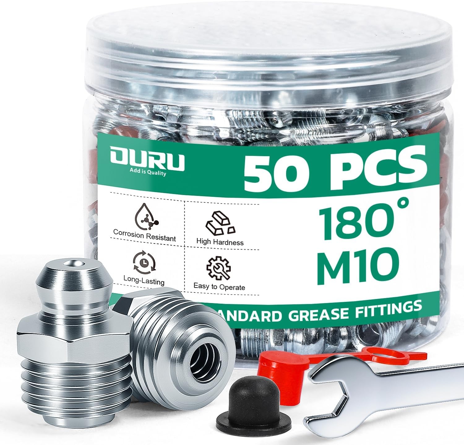50PCS M10 Grease Fittings Kit, METRIC Zerk Grease Fittings Straight with Grease