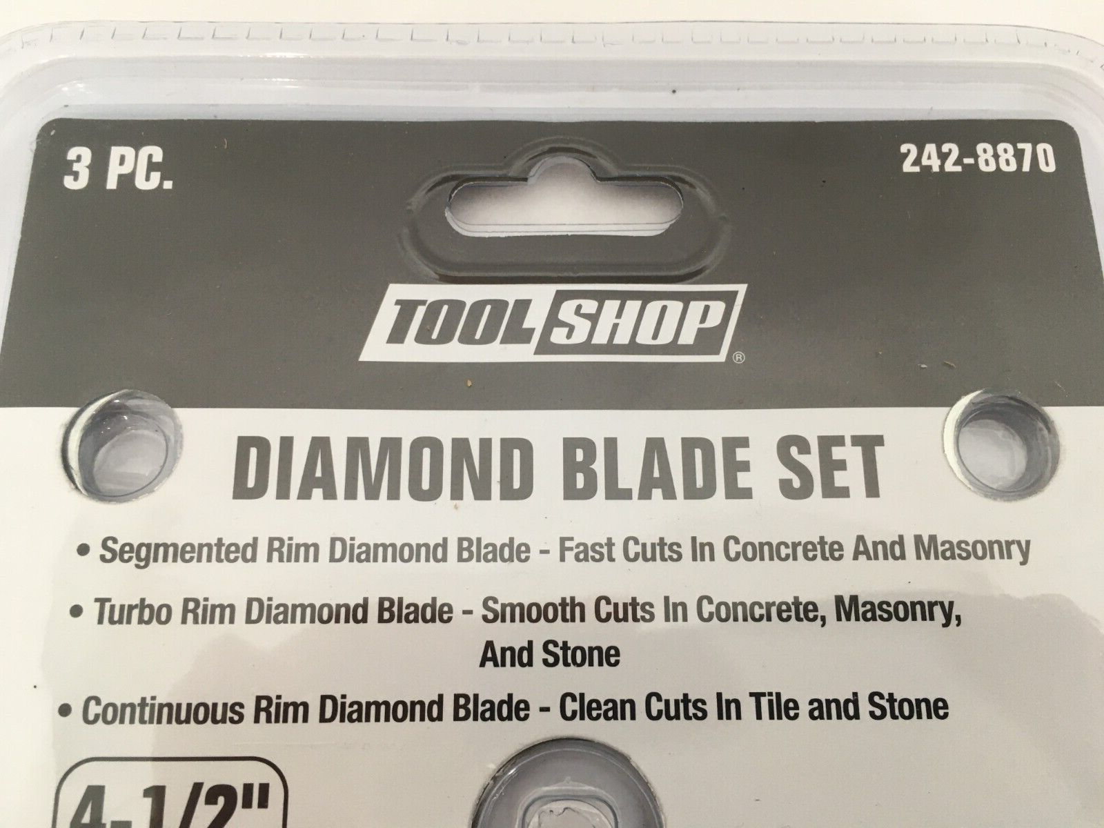 NEW Tool Shop 3-pc Diamond Blade Set 4-1/2" - Segmented, Continuous, & Turbo Rim