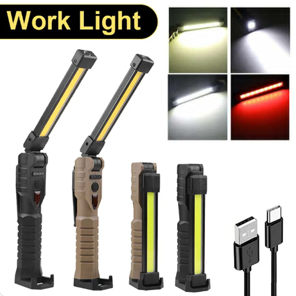2Pack Magnetic Rechargeable COB LED RED Work Light Lamp Flashlight Folding Torch