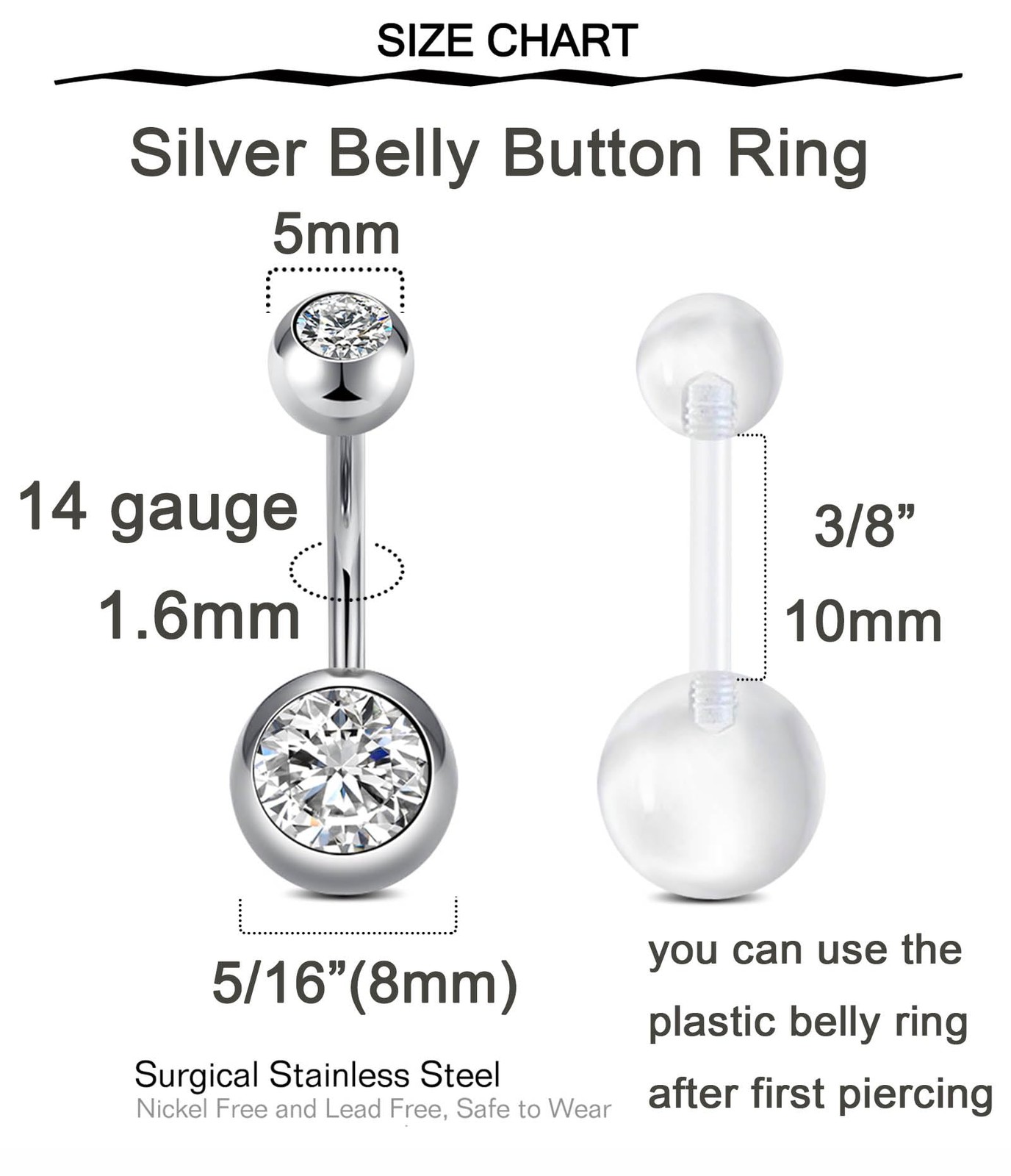 QWALIT Belly Button Piercing Gun Kit Silver Navel Piercing Gun