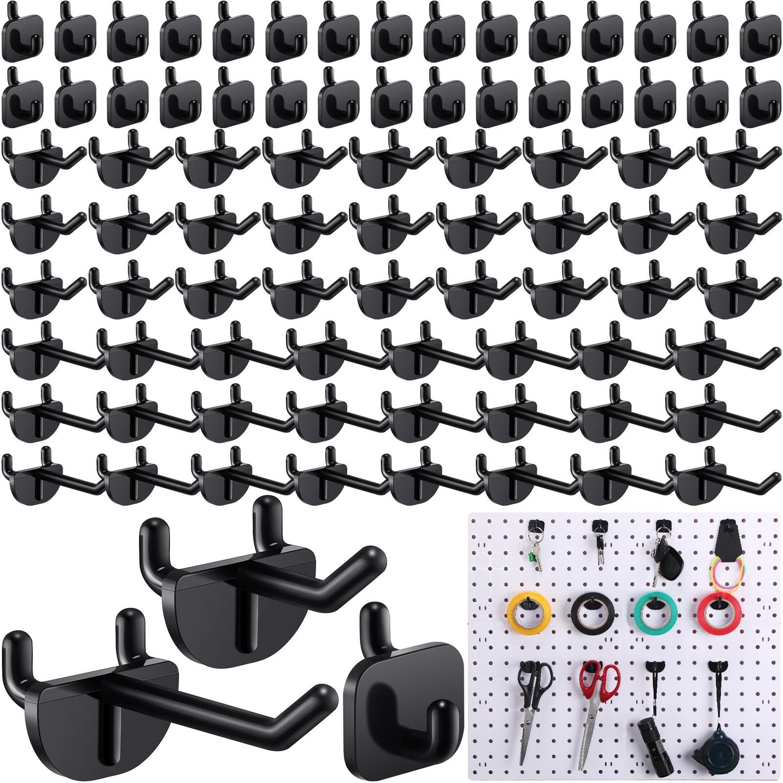Roowest 84 Pcs Pegboard Hooks Plastic Straight Hook Fits 1/4" Pegboards Black