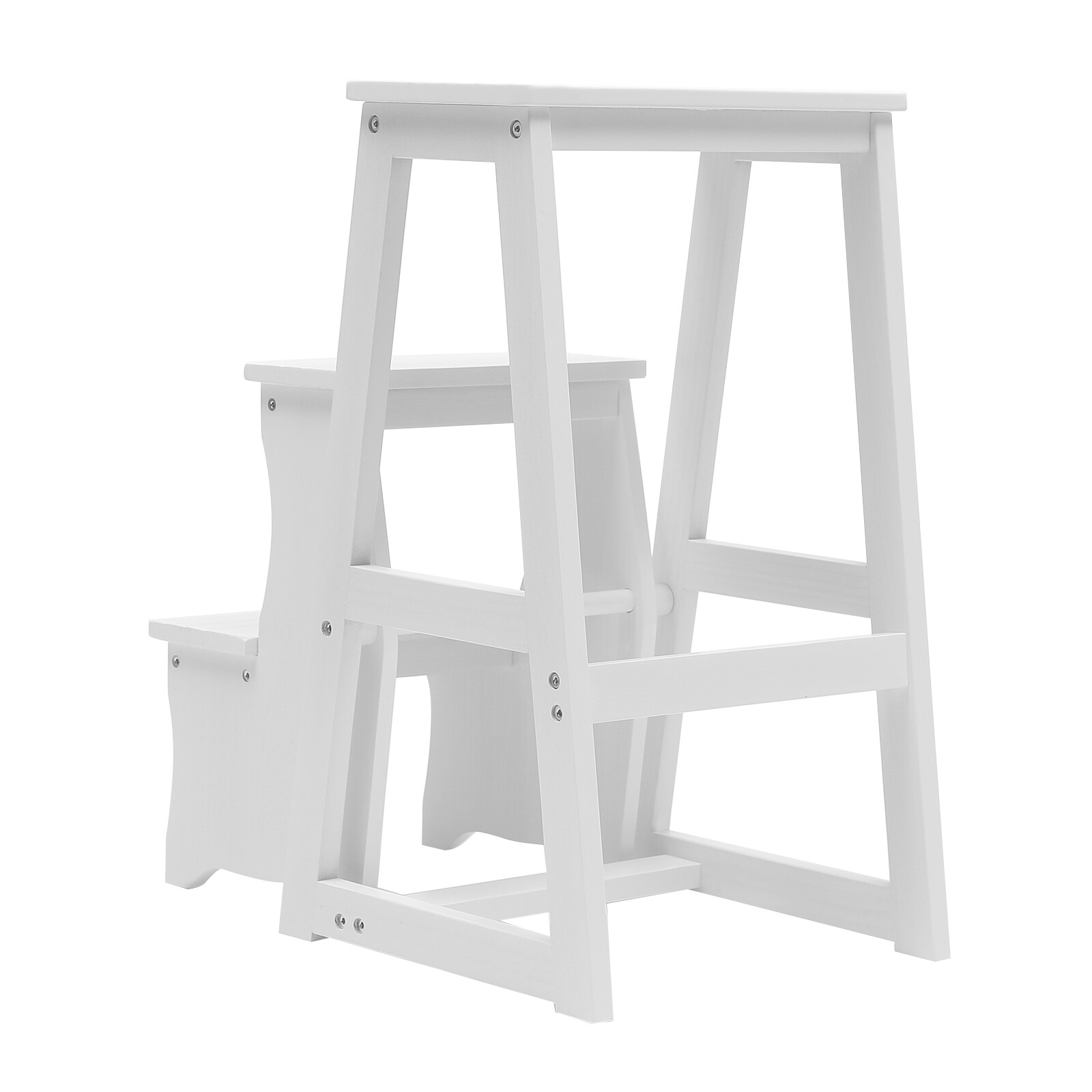 White Ladder Chair 3-Levels Multifunctional Step Stool Foldable 120kg-Max. Load