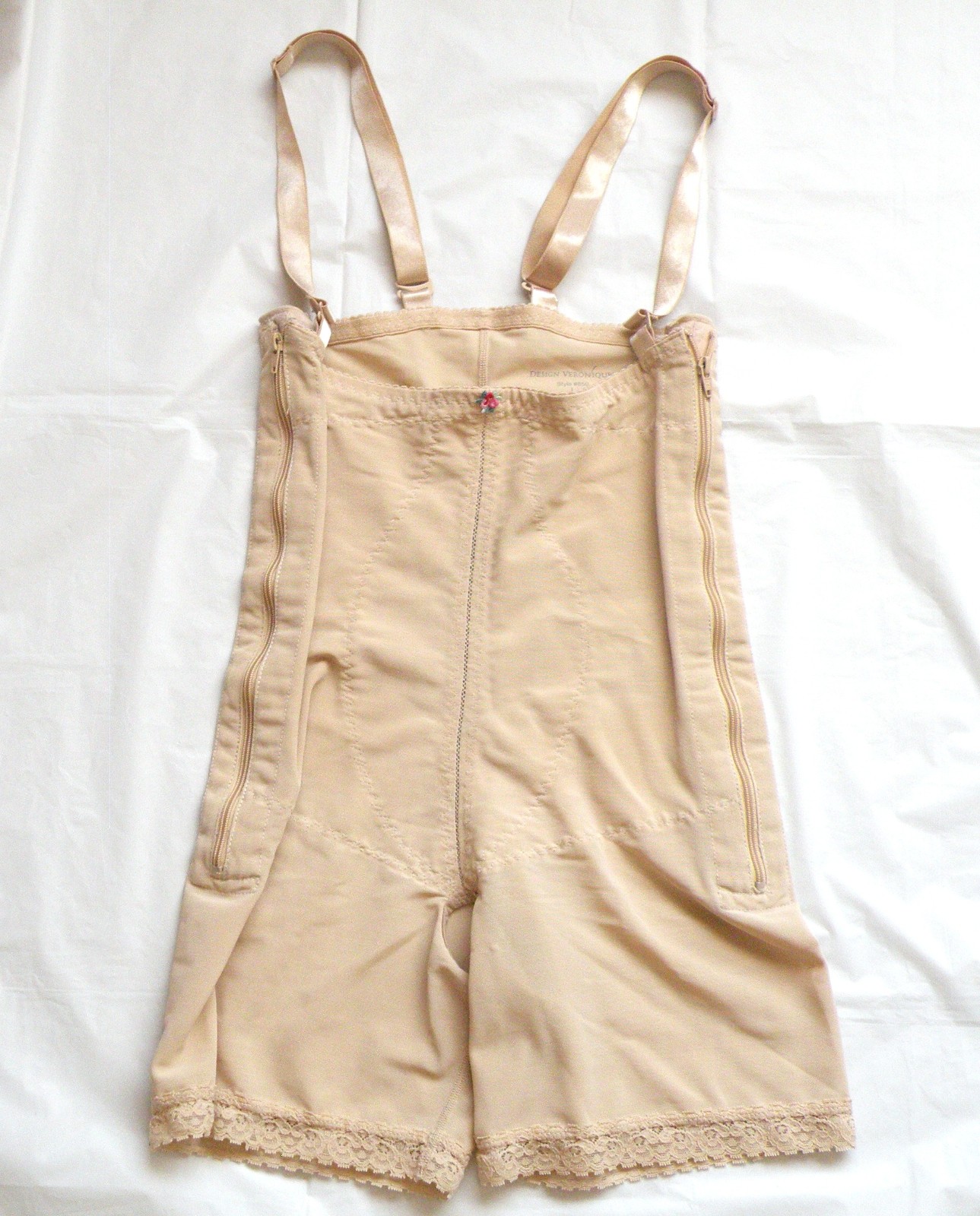 Design Veronique Beige Zipper Abdominal Girdle Compression Bodysuit Support #850