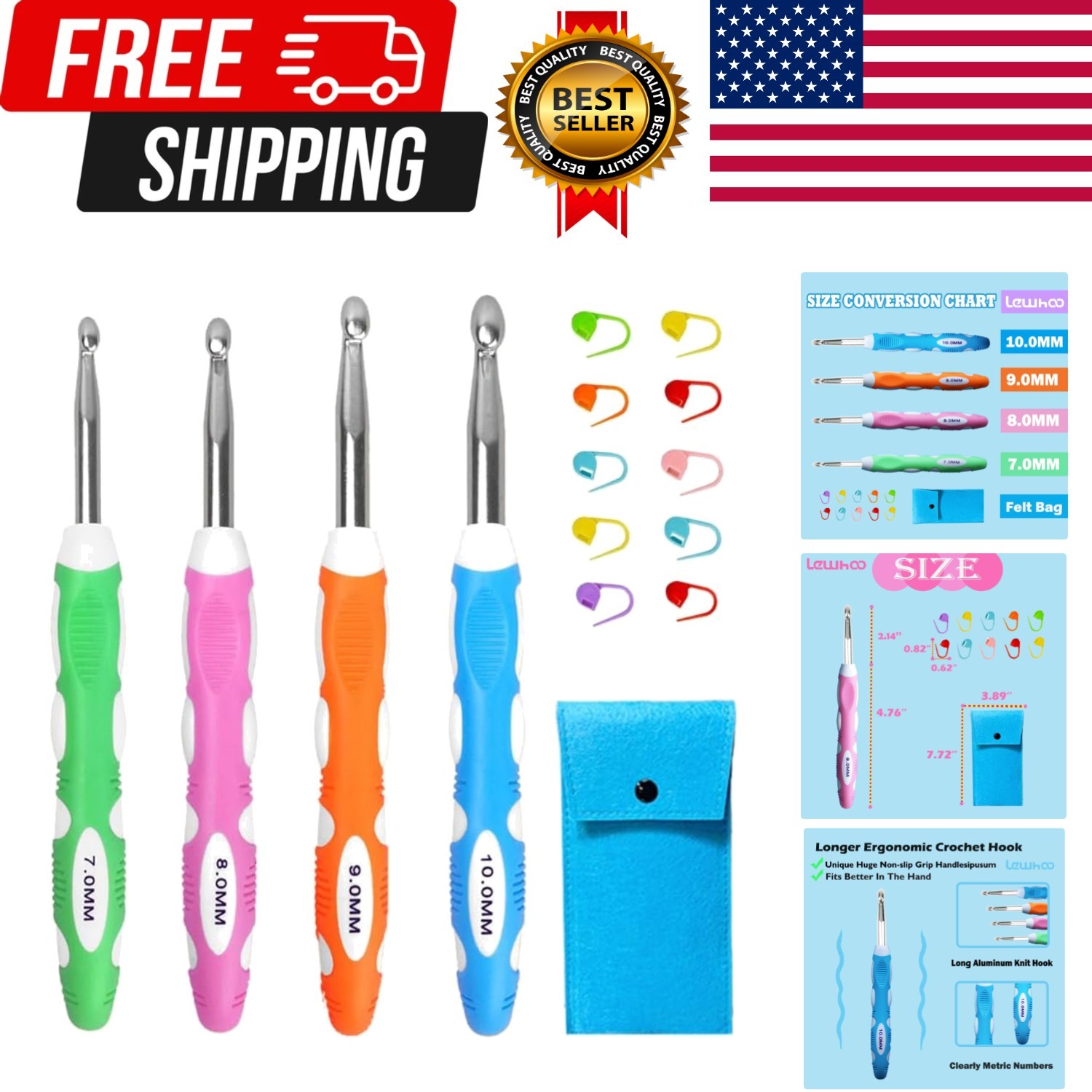 Large Crochet Hooks for Arthritic Hands, Ergonomic Crochet Hook Size L M N P ...