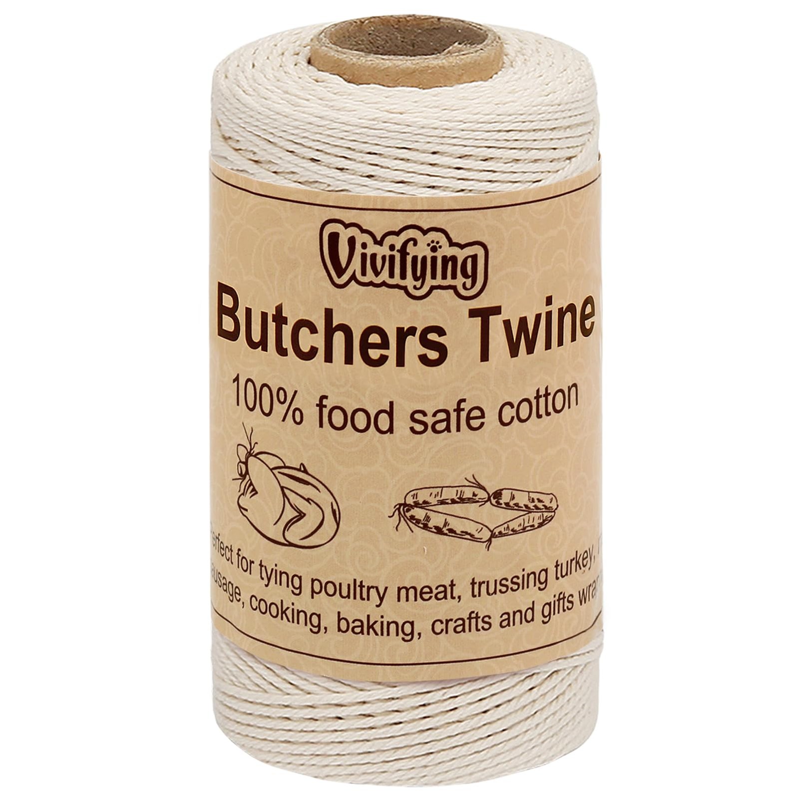 Butchers Twine,328' 3Ply Cotton Bakers Twine,Food Safe Cooking String-Tying Meat