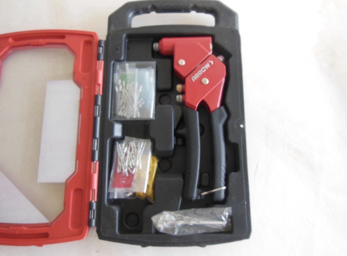 Arrow One Handed Swivel Riveter Kit Red w/ Drill Bits & Assorted Rivets