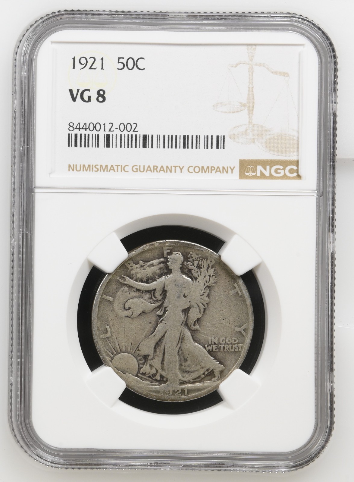 1921 Walking Liberty Fifty Cent, NGC VG8. Key Date, Issue  Free
