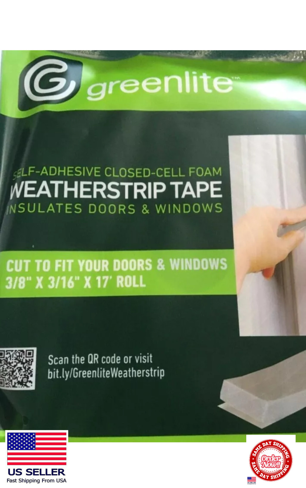 A1 Greenlite Weatherstrip Foam Tape Self Adhesive Draft Seal 3/8"x3/16"x17'