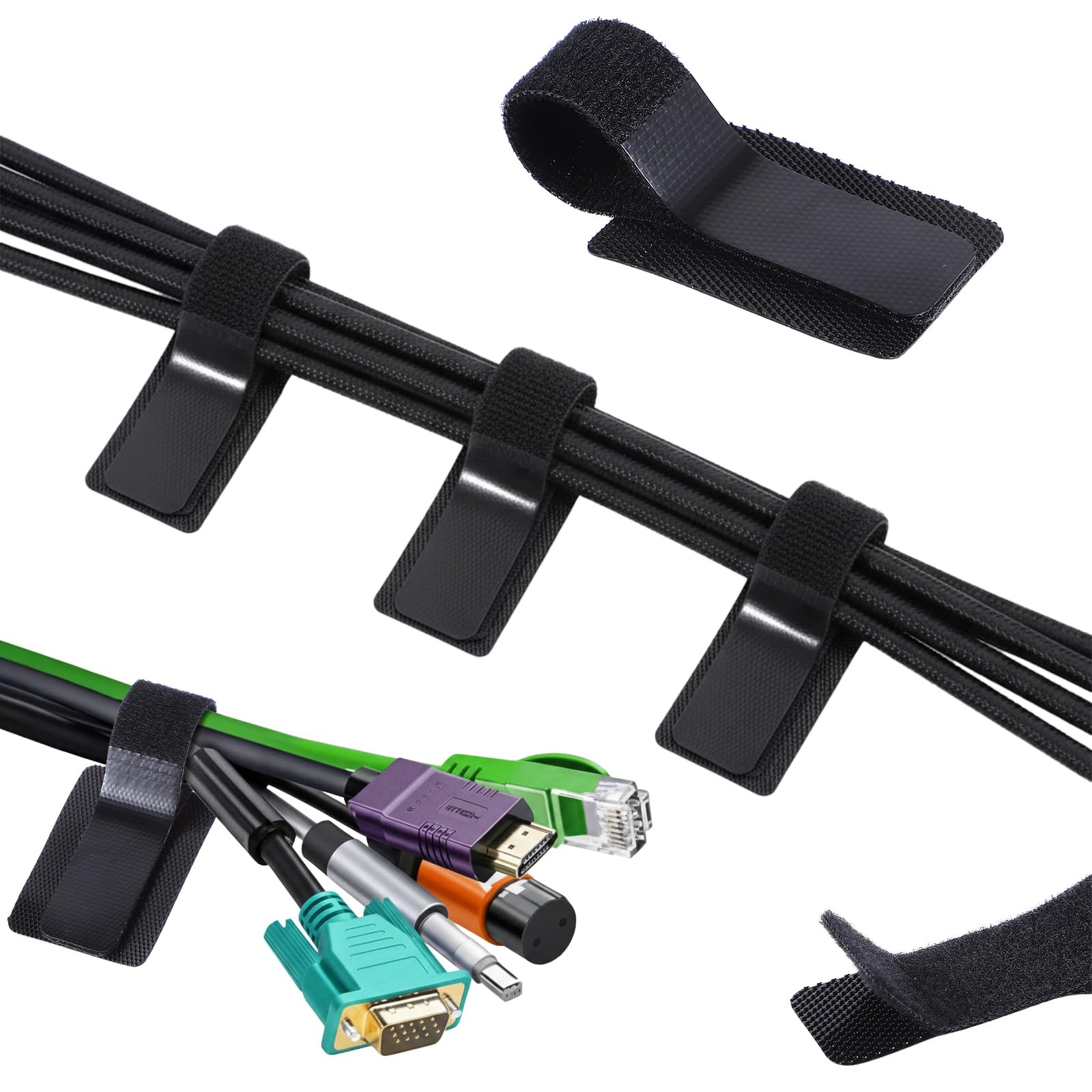 41 Pcs Cable Management Under Desk, Hook and Loop Cable Ties Adhesive Cables ...