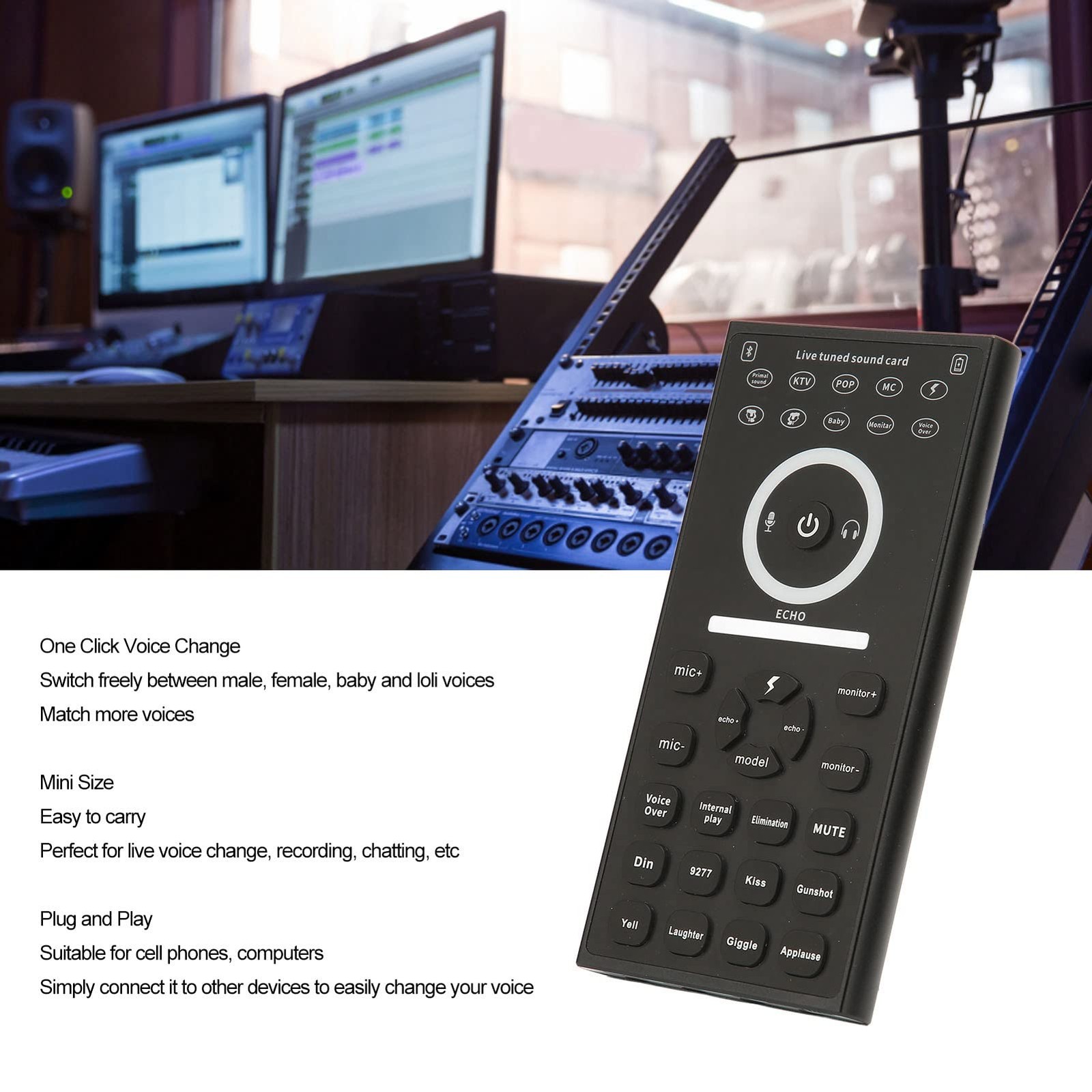 Voice Changer Disguiser, Handheld Mini Sound Changer Device, for Phone PC Comput