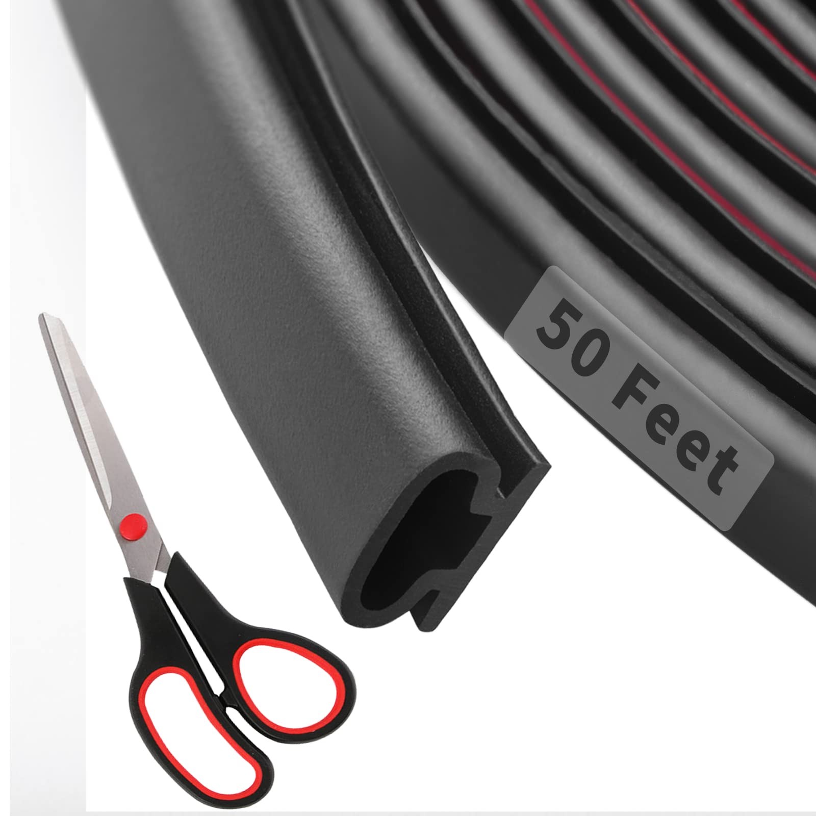 50 Feet D-Shape Rubber Weather Stripping Door Seal Strip, Self-Adhesive Backi...