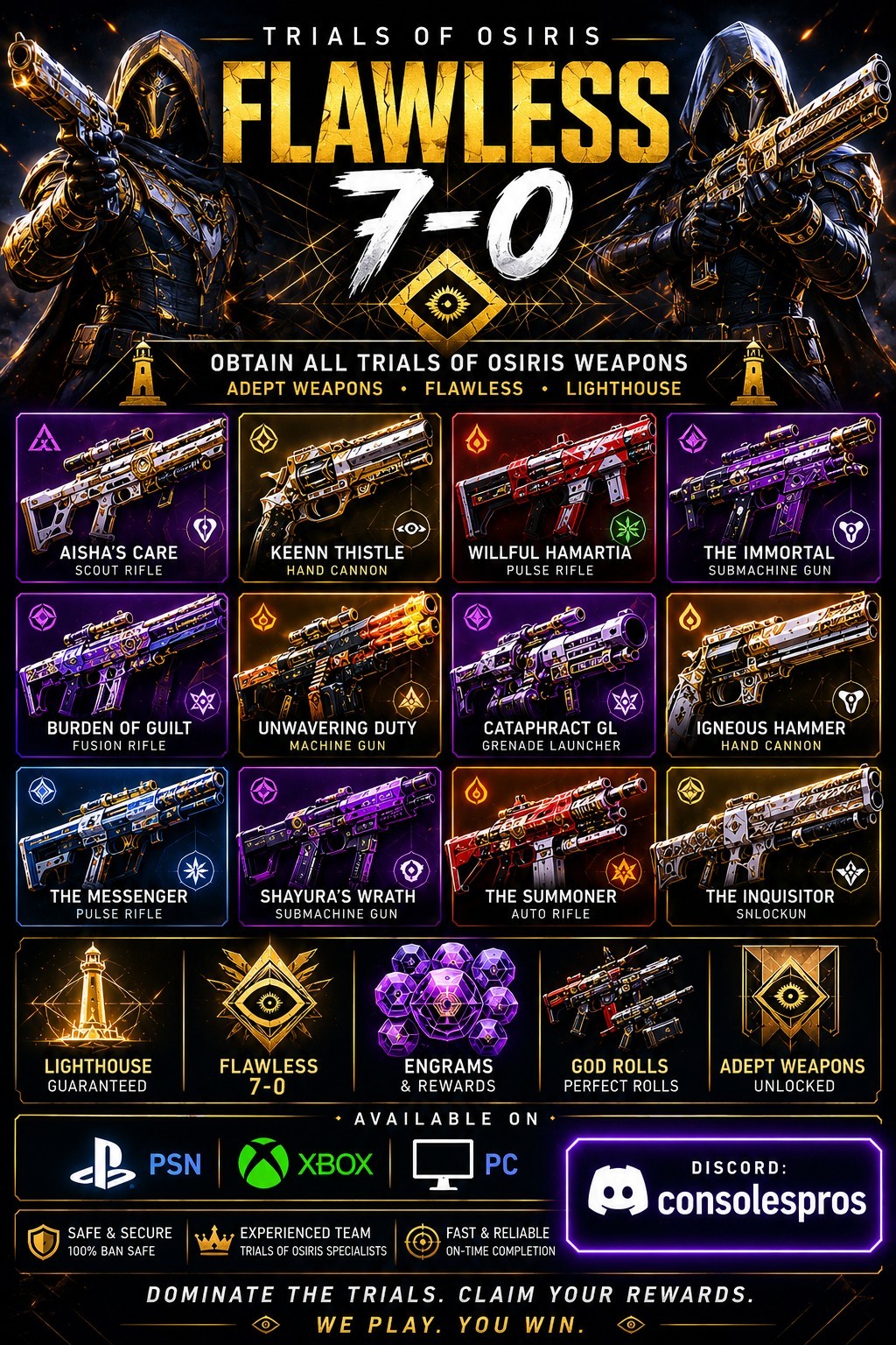 Destiny 2 Trials of Osiris Flawless Carry Guaranteed (PC/PSN/XBOX) 7-0..
