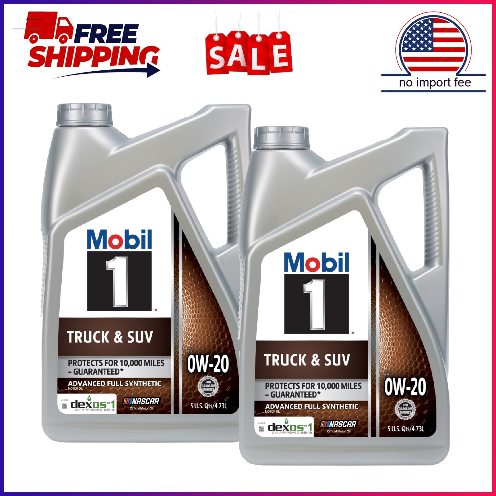 2 Pack, Mobil 1 Truck & SUV Full Synthetic Motor Oil 0W-20, 5 Quart