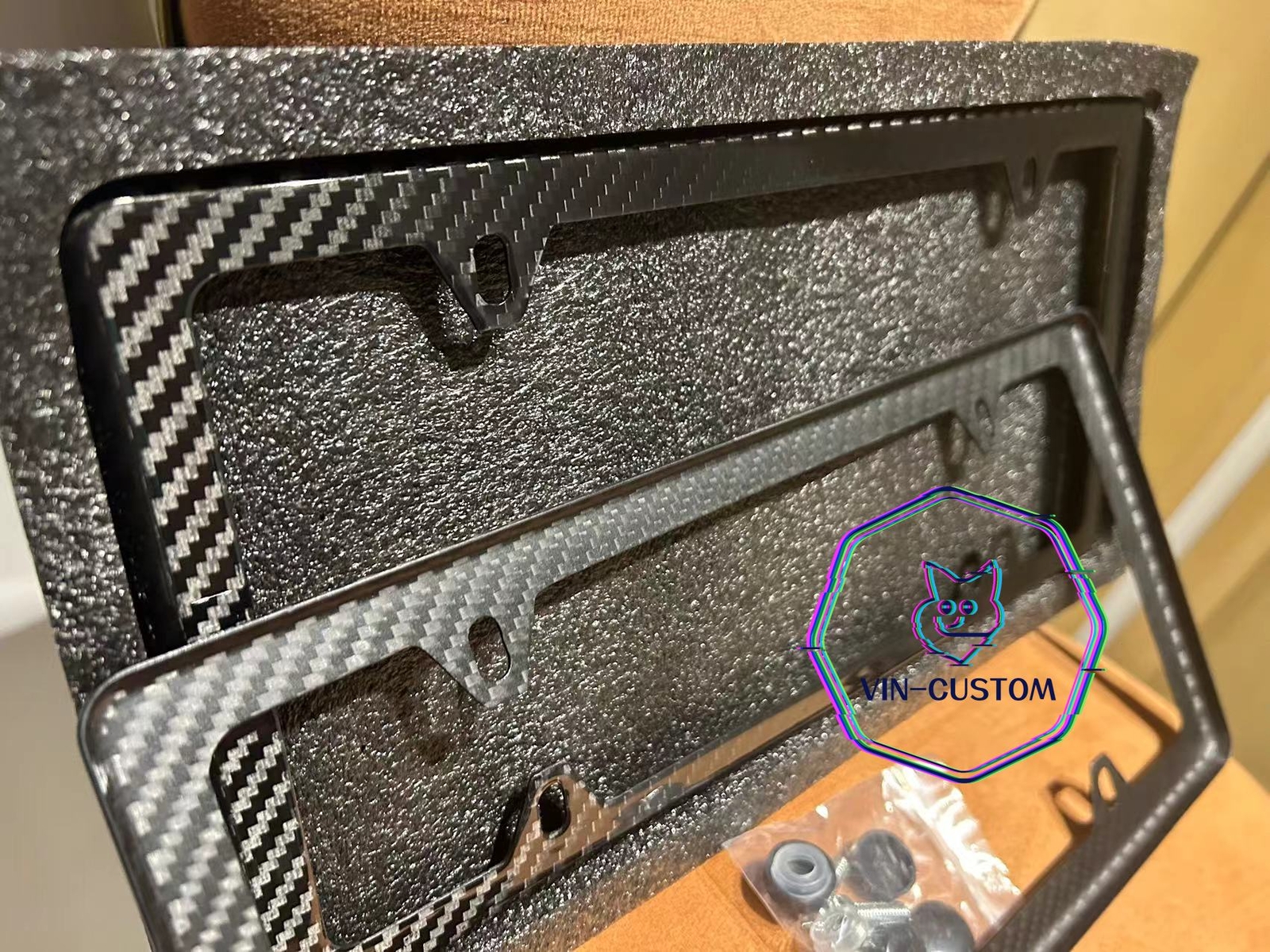 Real Carbon Fiber License Plate Frame Silm 4 Holes W/ Screw Caps  FOR ONE UNIT